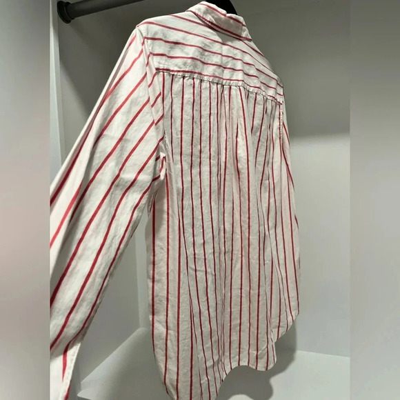 LEVI’S ULTIMATE BOYFRIEND striped cotton shirt White with Red Pinstripes large - Picture 4 of 8